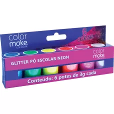 Glitter Escolar Neon 6 Cores 3g Colormake