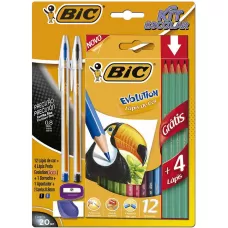 Kit Escolar II BIC Canetas + Lápis de Cor + Apontador + Borracha