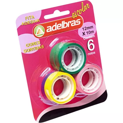 Fita Adesiva Escolar 12mm x 10m Colorida Adelbras