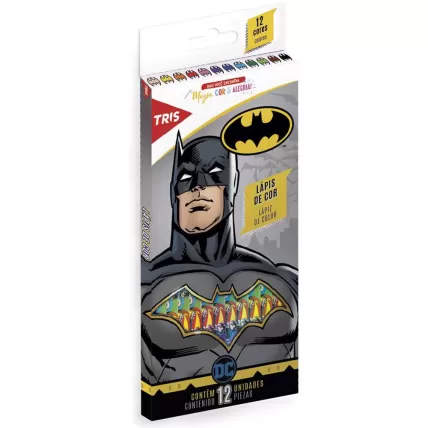 Lápis de Cor 12 Cores Batman DC Sextavado Tris