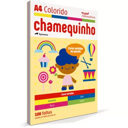 Papel Sulfite 4 Cores A4 75g 210x297 Chamequinho 100fls