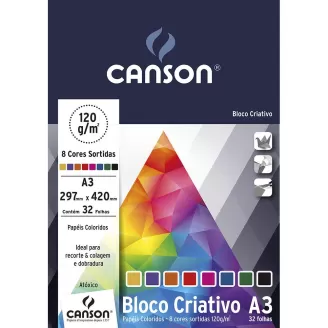 Bloco Criativo A3 120g 420x297 8 Cores 32fls Canson